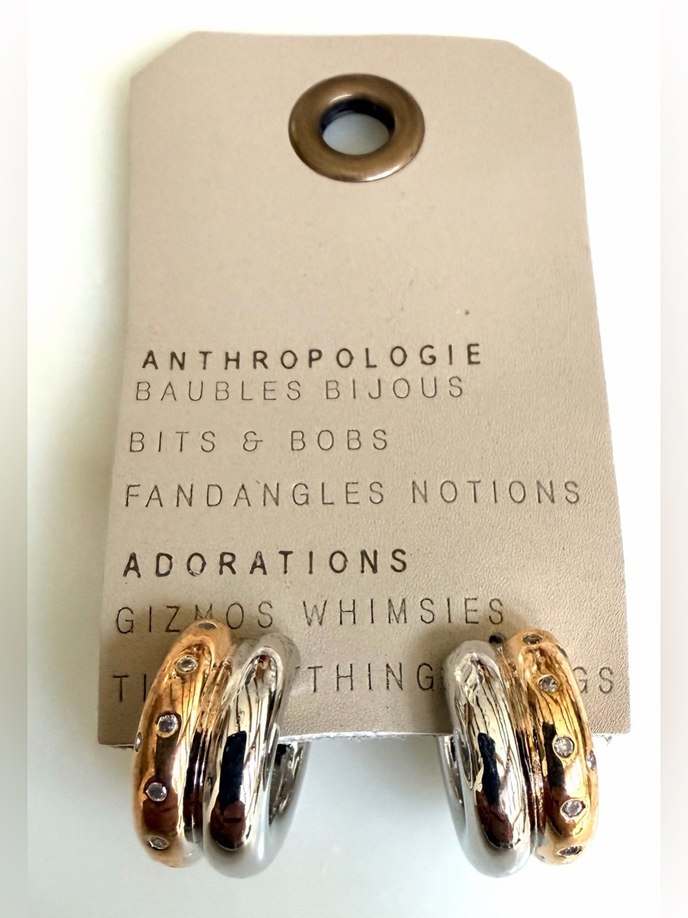 ANTHROPOLOGIE Two-Tone Crystal Hoop Earrings NWT